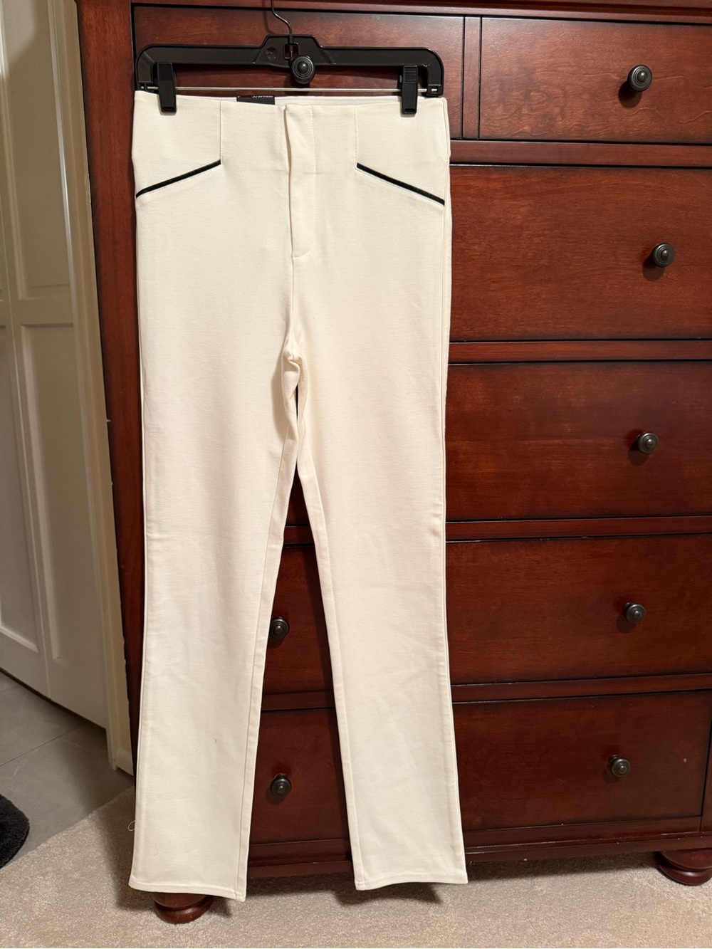 INC International Concepts Cream Skinny Jeans with Black Pocket Trim